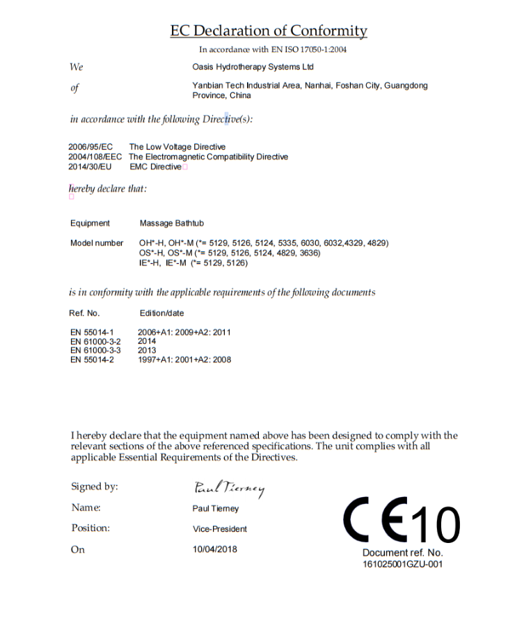 EC Declaration of Conformity