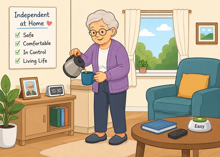 Why is it important for seniors to stay in their home as they age and what products can help them achieve it?