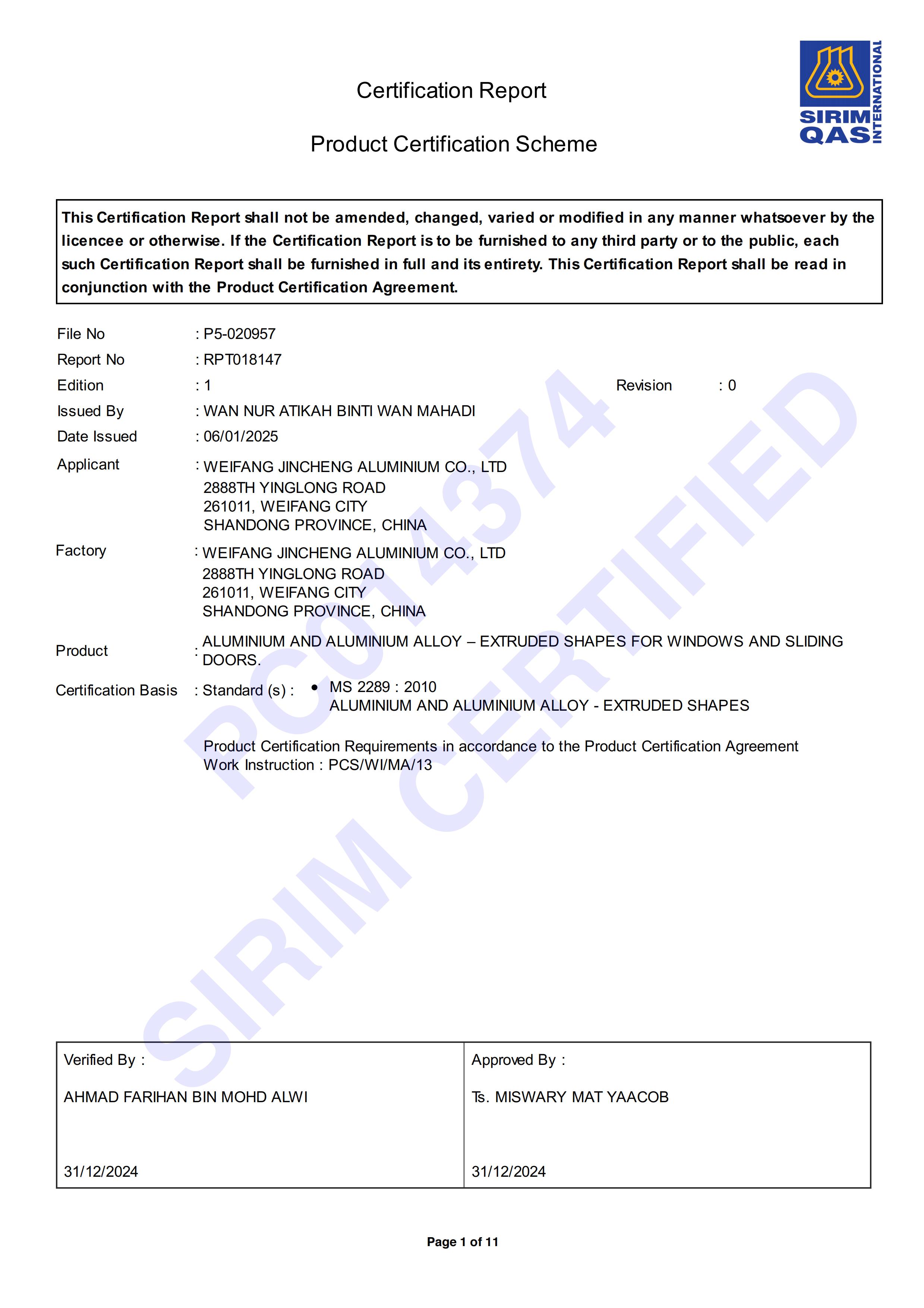 SIRIM CERTIFICATION SIRIM CERTIFICATION