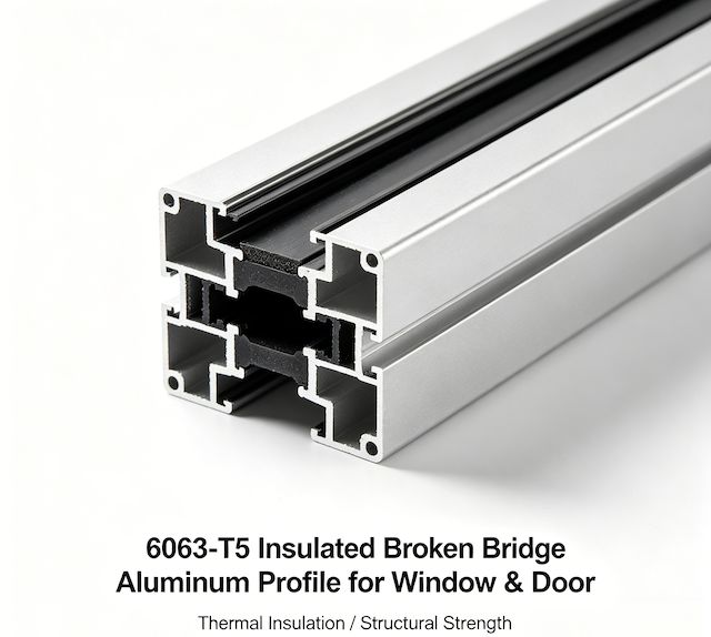 Profil Aluminium Jambatan Patah Bertebat 6063-T5 untuk Tingkap & Pintu