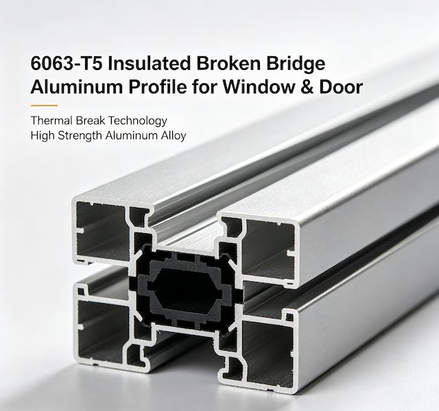 Profil Aluminium Jambatan Patah Bertebat 6063-T5 untuk Tingkap & Pintu