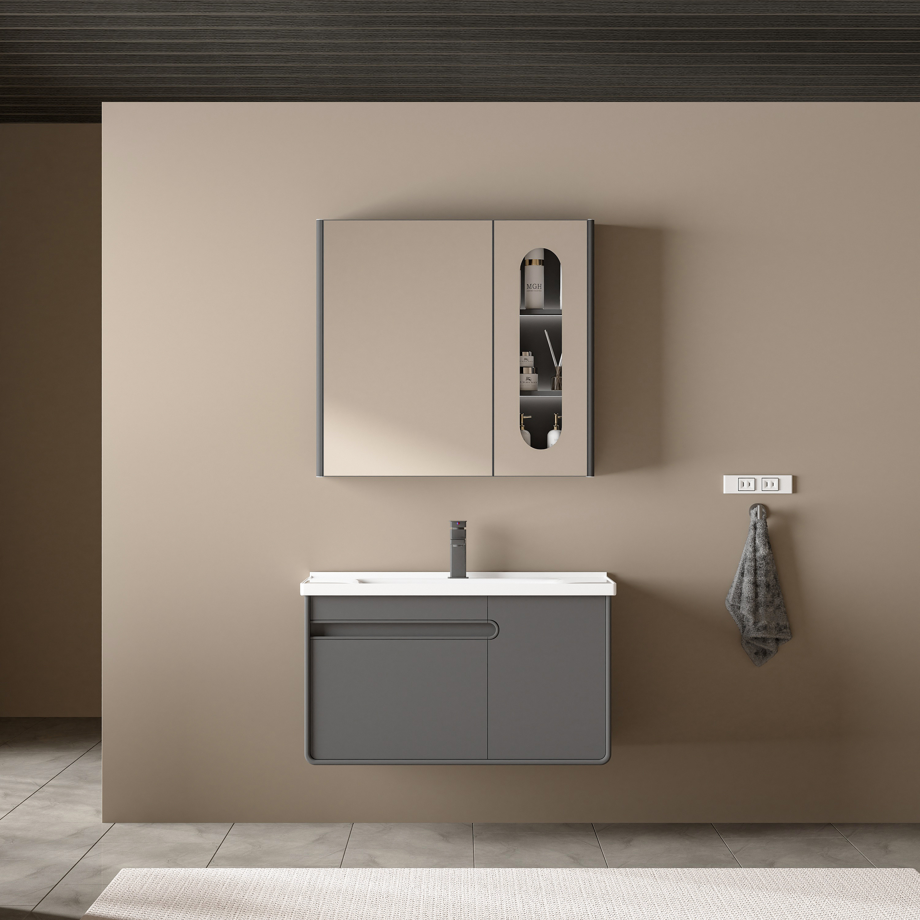 18mm thick white PVC bathroom vanity with LED mirror wholesale