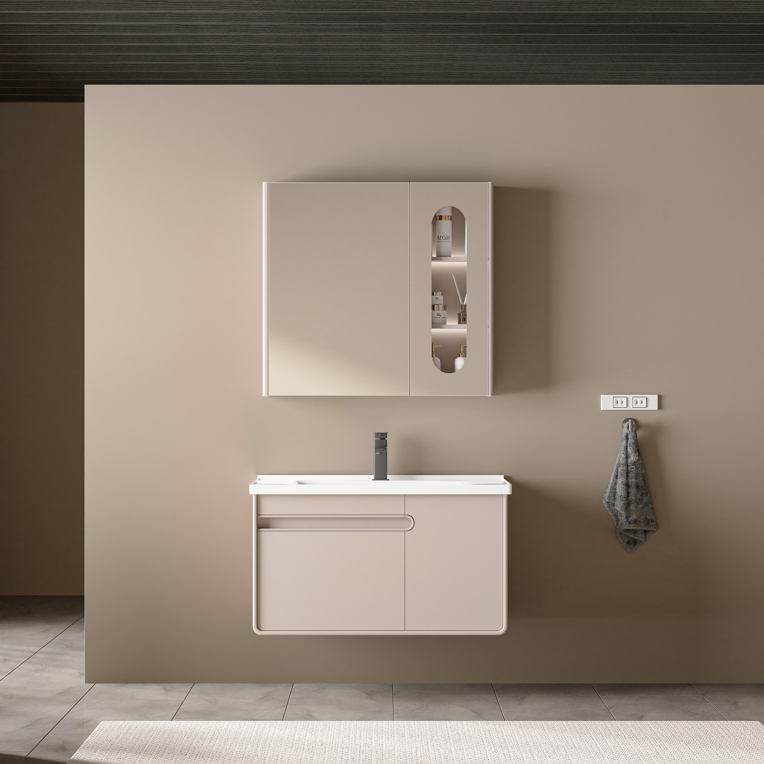 18mm thick white PVC bathroom vanity with LED mirror wholesale