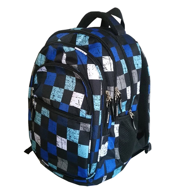 Mochila escolar a cuadros azules