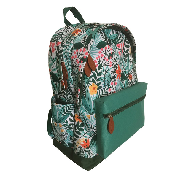 Atractiva mochila escolar con estampado de hojas