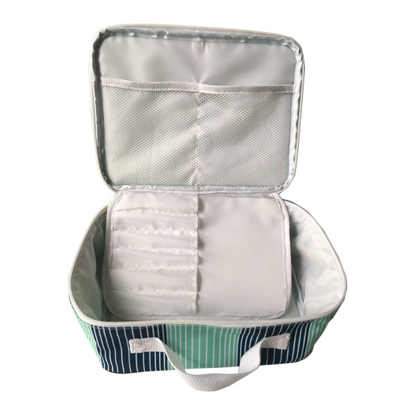 Fabricante de bolsas térmicas para almuerzo con diseño de rayas