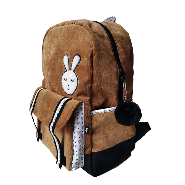 corduroy school backpack; rabbit junior school bag, mochila