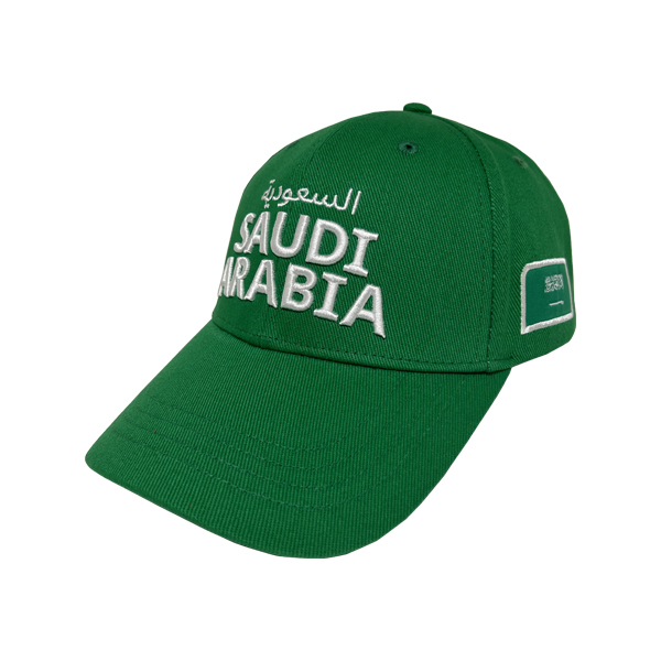 Gorra de 6 paneles de la Copa Asiática; gorra curva KSA con tela de algodón Twill