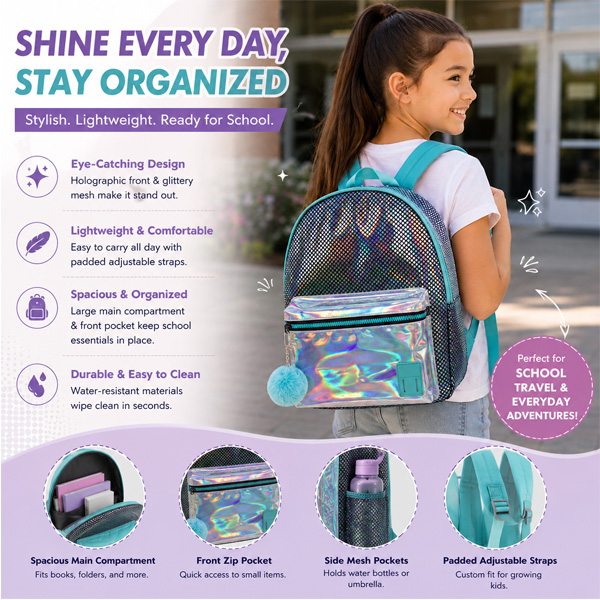 Lightweight Holographic School Backpack