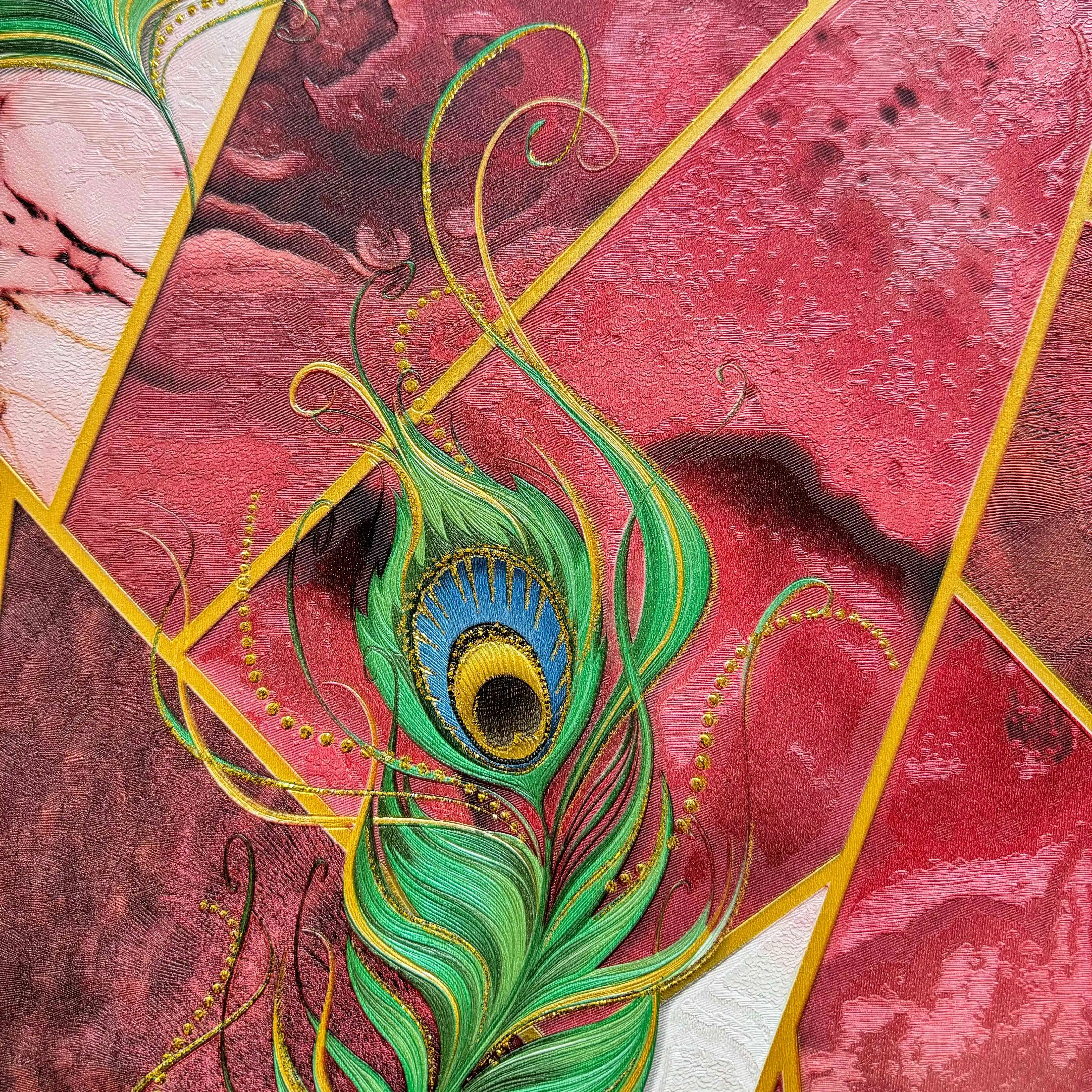 Modern Peacock Feather PVC Wallpaper Unique Geometric Pattern Colorful Luxury Waterproof Moisture-Proof for Home Hotel Decor