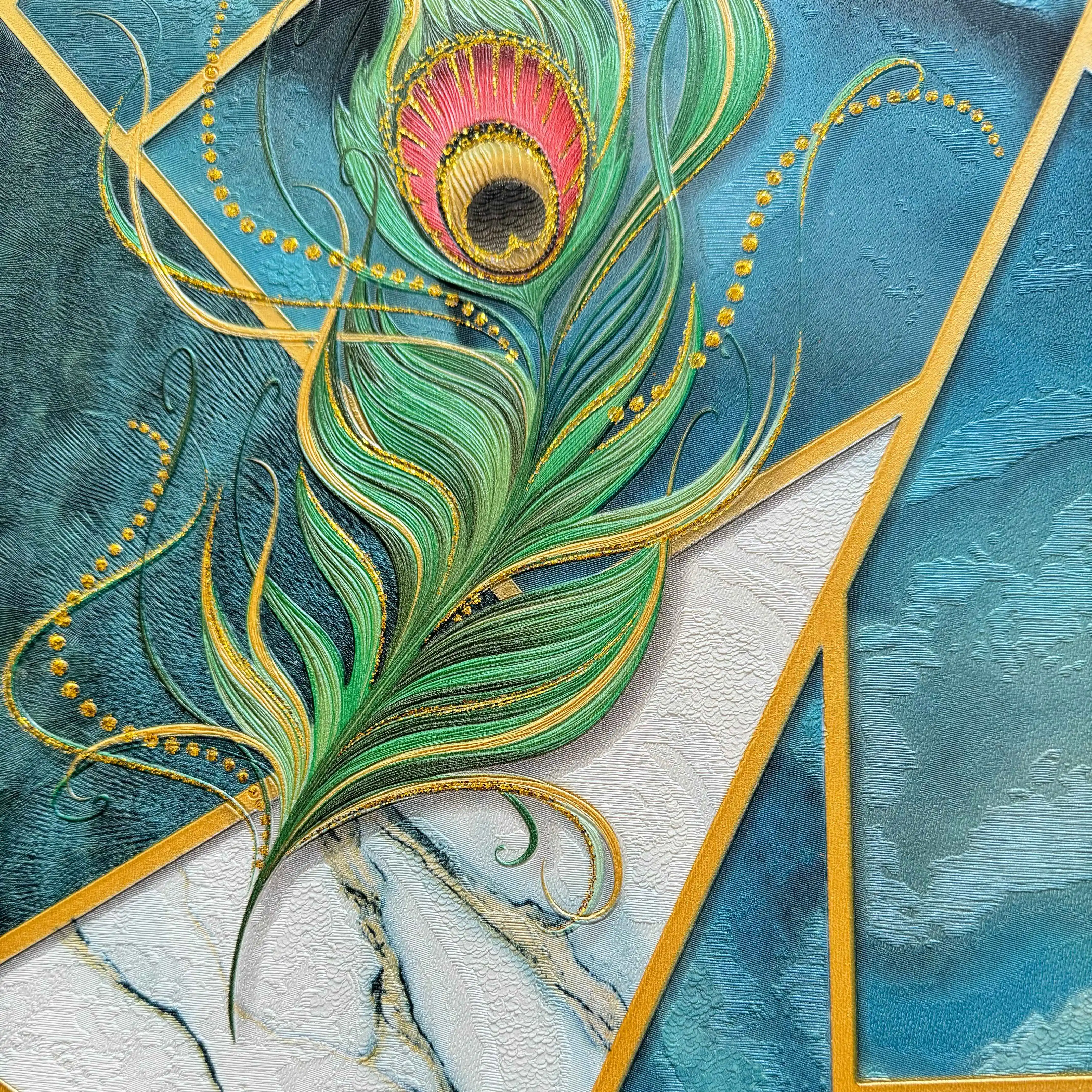 Modern Peacock Feather PVC Wallpaper Unique Geometric Pattern Colorful Luxury Waterproof Moisture-Proof for Home Hotel Decor