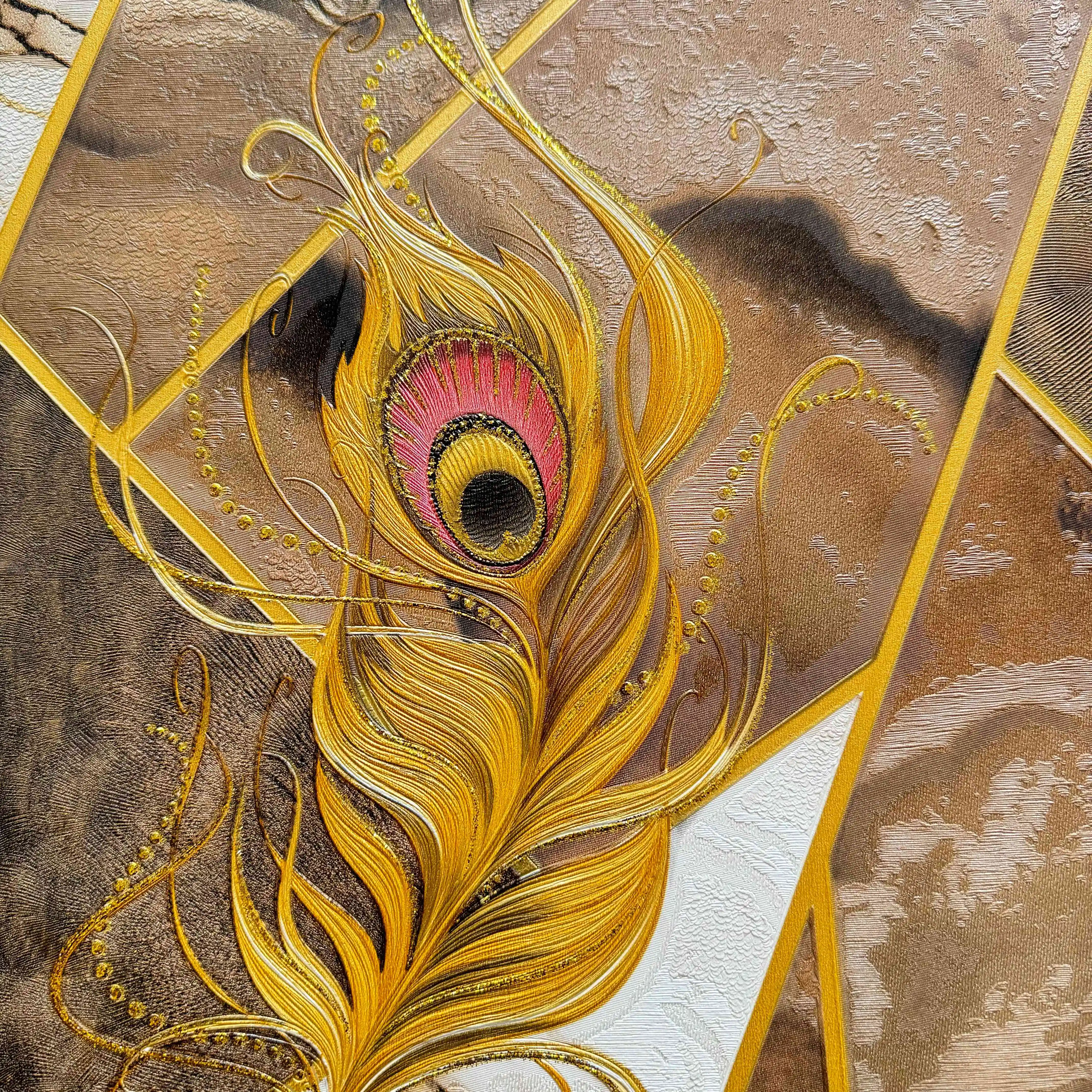 Modern Peacock Feather PVC Wallpaper Unique Geometric Pattern Colorful Luxury Waterproof Moisture-Proof for Home Hotel Decor