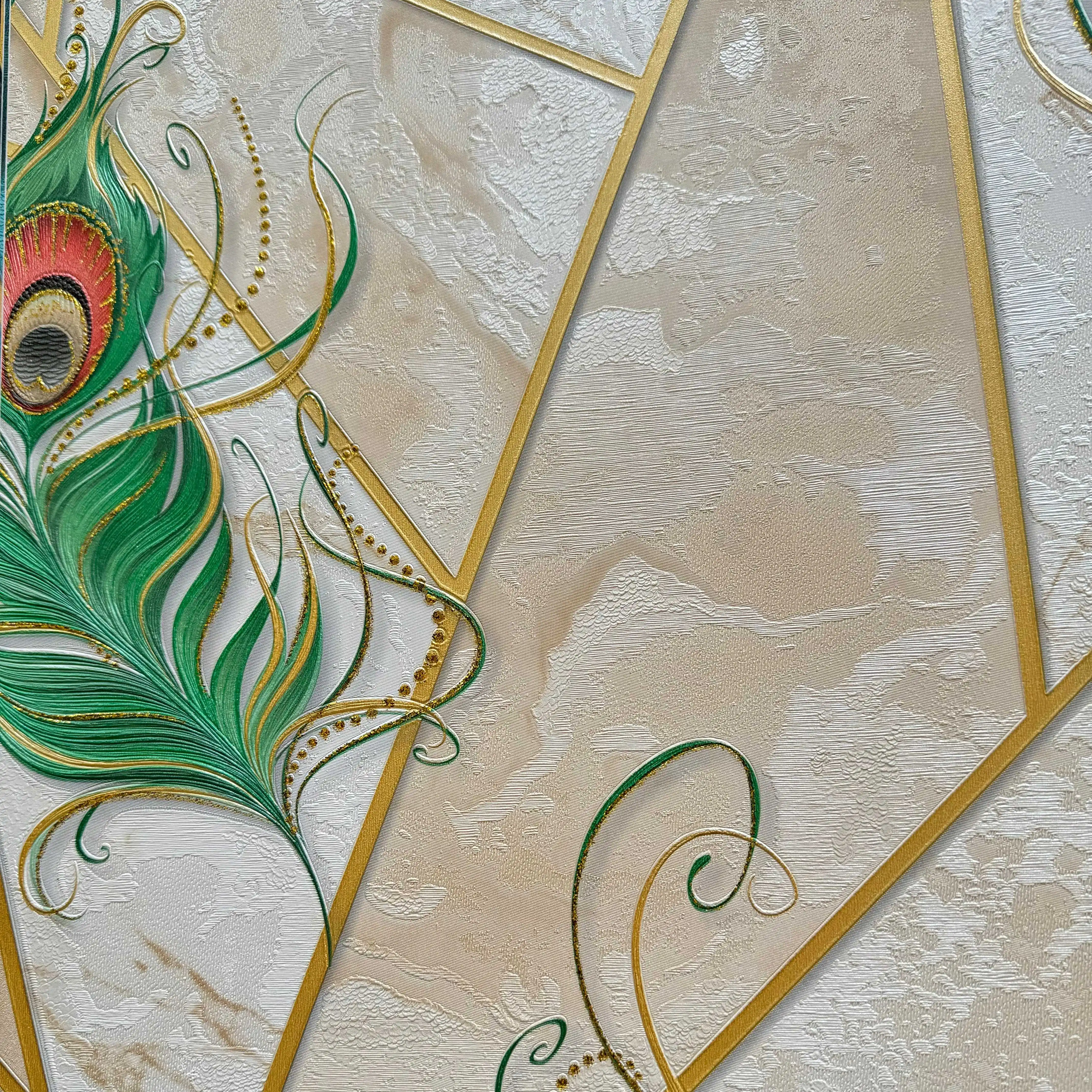 Modern Peacock Feather PVC Wallpaper Unique Geometric Pattern Colorful Luxury Waterproof Moisture-Proof for Home Hotel Decor