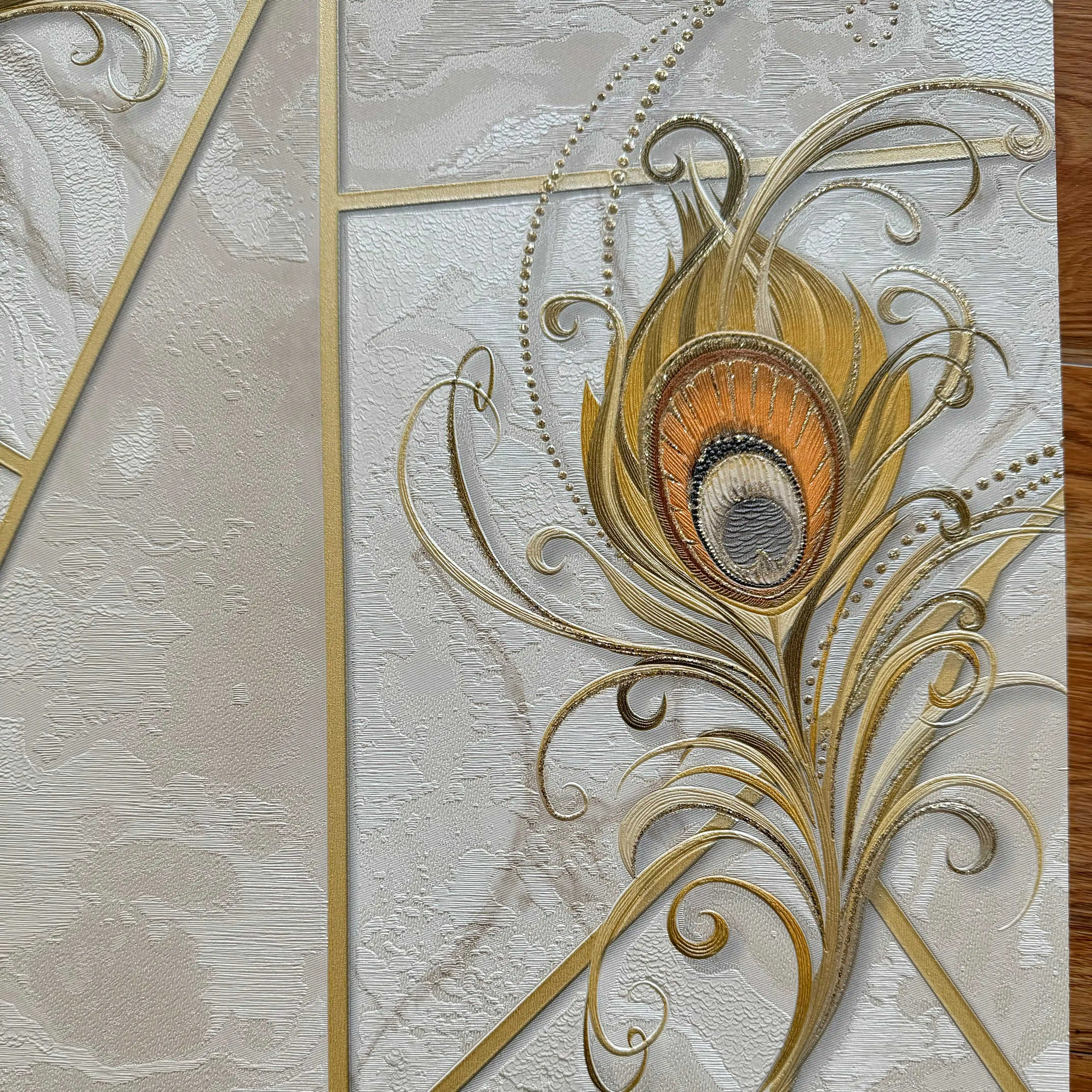 Modern Peacock Feather PVC Wallpaper Unique Geometric Pattern Colorful Luxury Waterproof Moisture-Proof for Home Hotel Decor