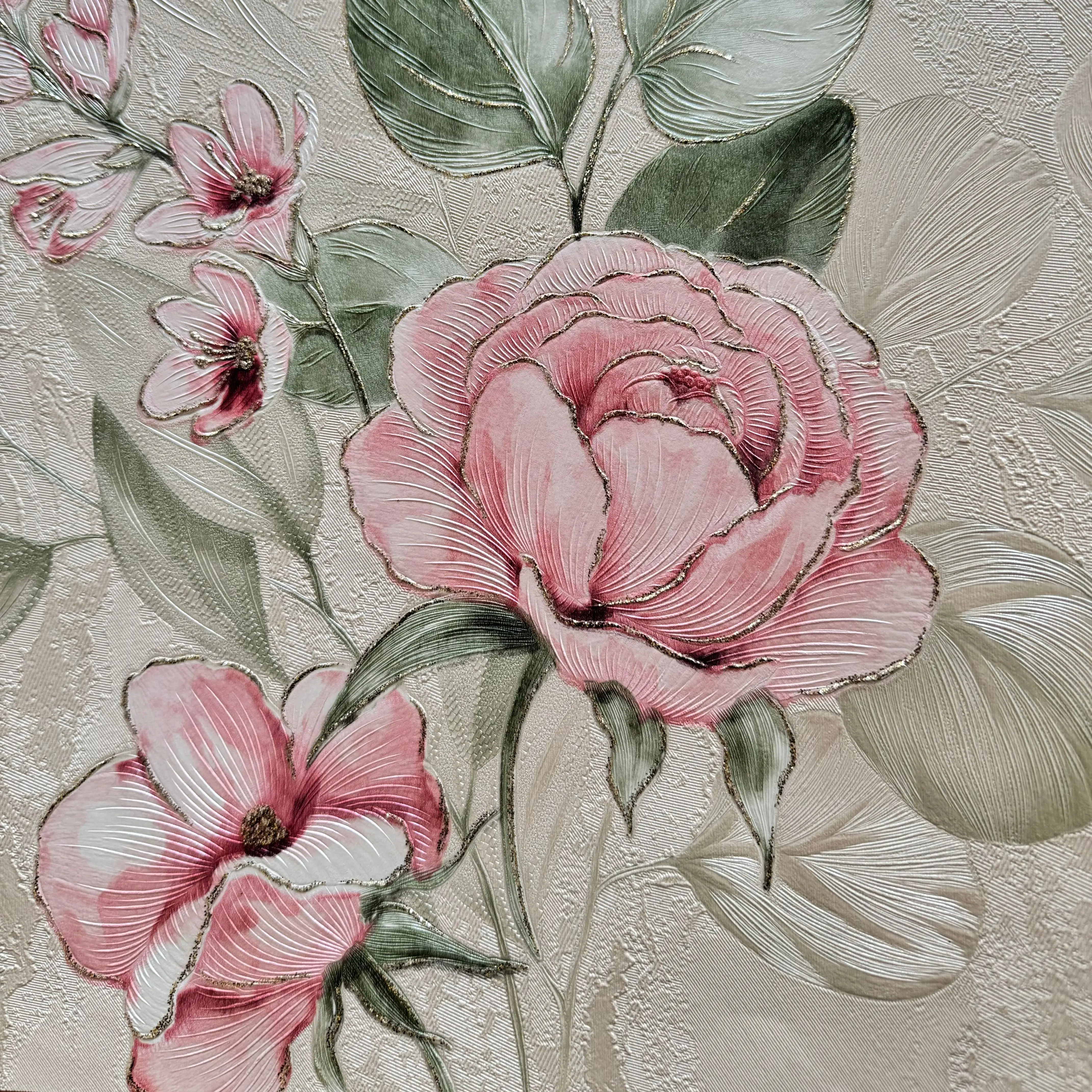 Premium Contemporary Floral PVC Wallpaper - Waterproof Soundproof Peel & Stick Wall Decor for Living Room and Dining Areas