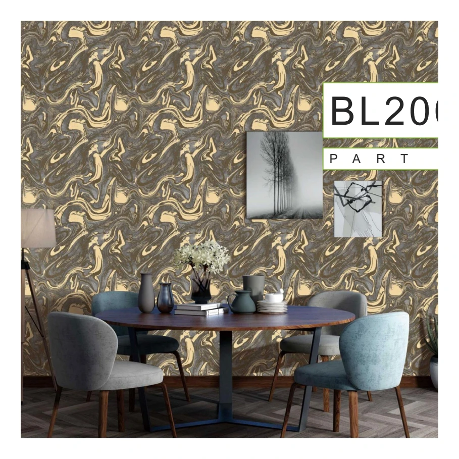 Modern Design Popular in Pakistan Wallpaper Pvc Wallcovering, Golden Foil Bronzing Wallpaper