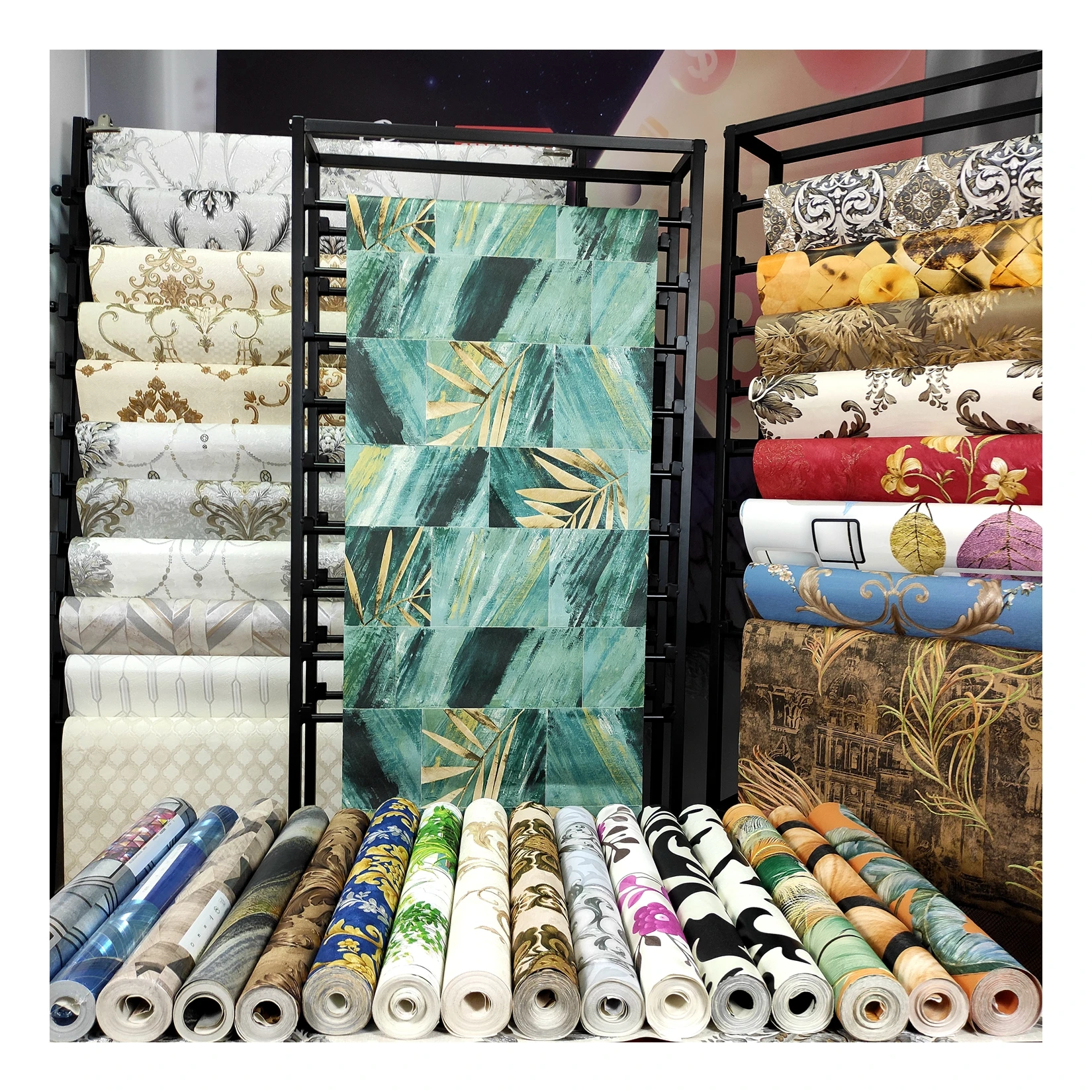 Modern Floral Design 3D Universal PVC Wallcovering Green Colour Waterproof Paper Wallpaper for Living Room Walls