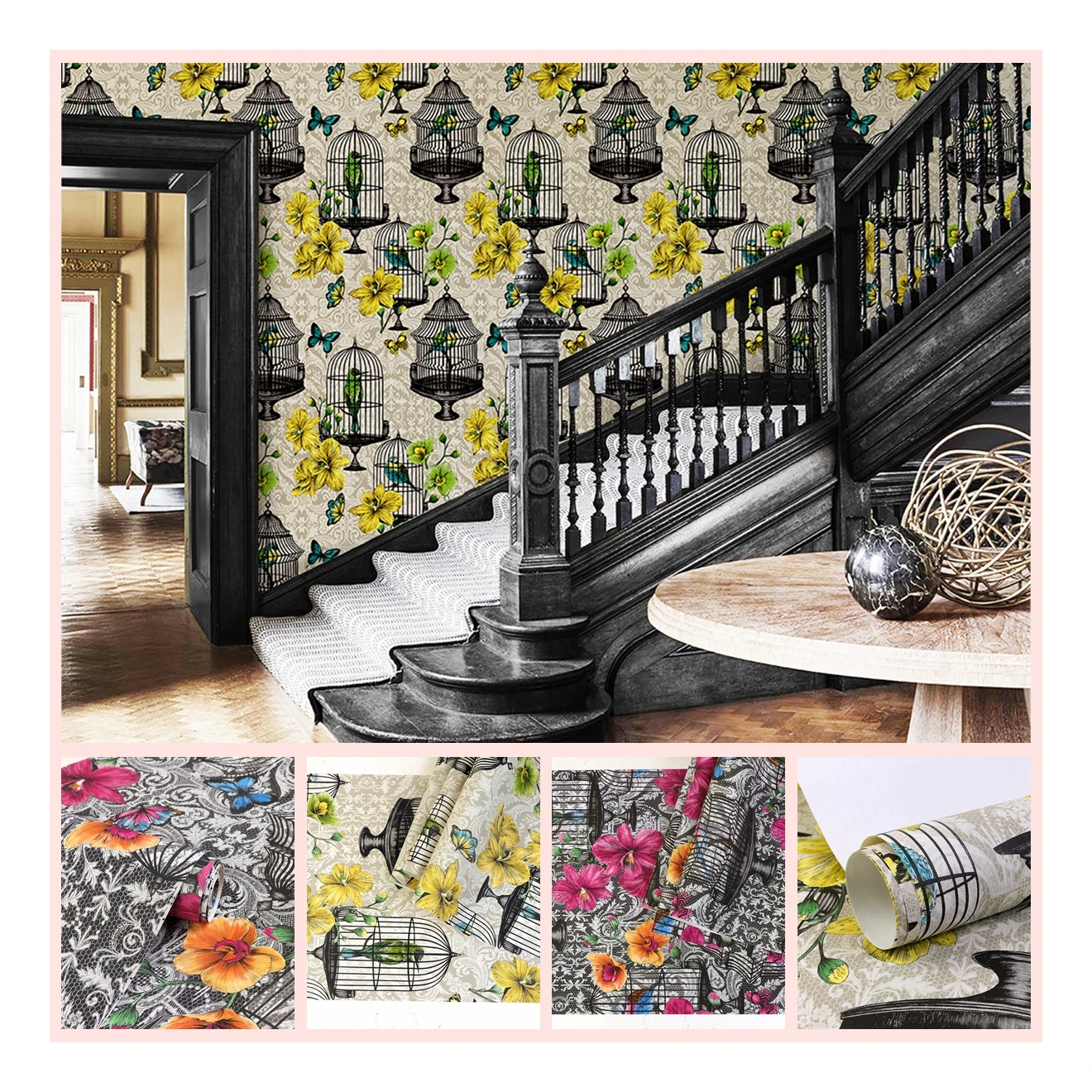 Modern Floral Design 3D Universal PVC Wallcovering Green Colour Waterproof Paper Wallpaper for Living Room Walls