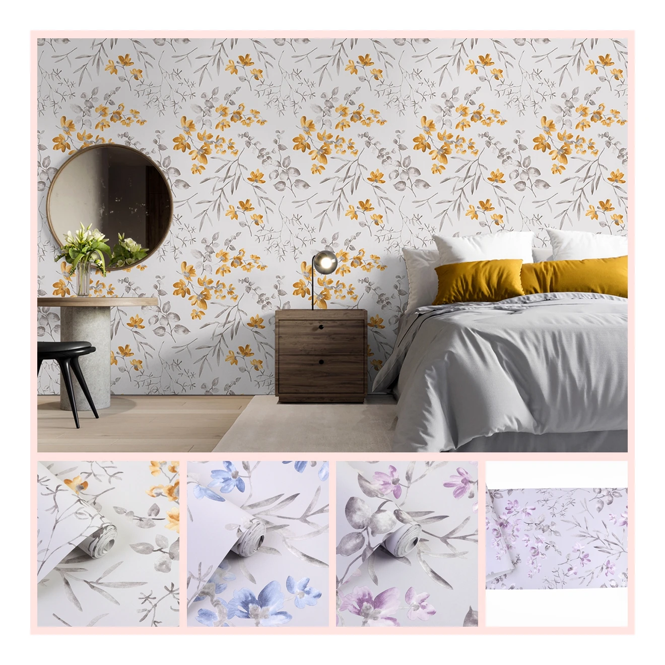 Modern Floral Design 3D Universal PVC Wallcovering Green Colour Waterproof Paper Wallpaper for Living Room Walls