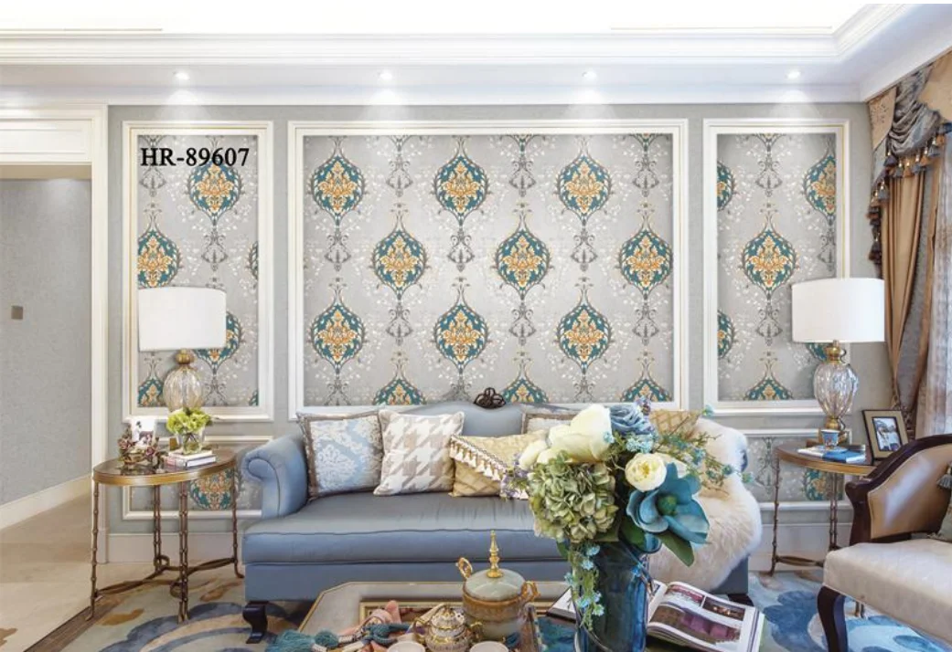 2022 Hot Sale Golden Foil 3D Flower Wallpaper Modern Designs for Home and Bedroom Waterproof Bright Free Sample From China