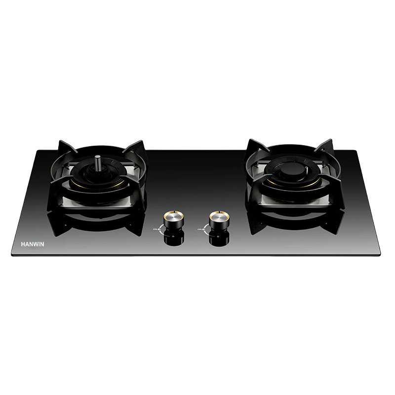 Built-in two-burner gas stove with tempered glass panel