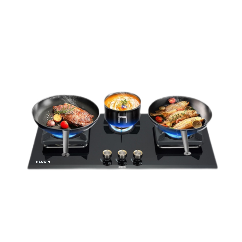 Freestanding Tempered Glass Blue Flame Three-Burner Gas Stoves