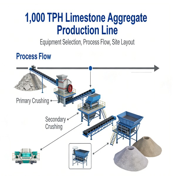 1,000TPH சுண்ணாம்புக்கல் மொத்த உற்பத்தி வரிசை: உபகரண அயனி, செயல்முறை ஓட்டம் மற்றும் தள அமைப்பு