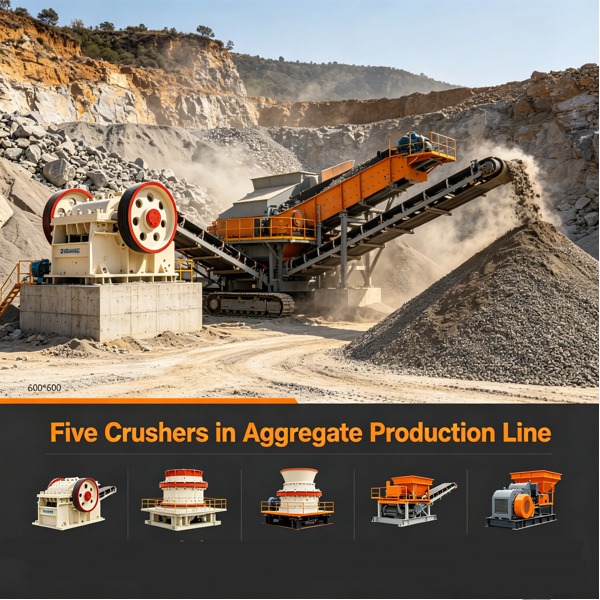 மணல் மற்றும் மொத்த உற்பத்தித் தளங்களில் பயன்படுத்தப்படும் ஐந்து பொதுவான நொறுக்கும் இயந்திரங்கள்