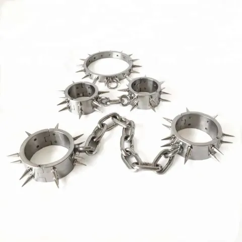 Spiked Neck Bondage Collar Handcuffs Stainless Steel Metal Restraints Sex Products Slave Bdsm Adult Games Hand Cuffs Fetish Toys