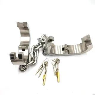 ブラックエンペラーヘビーステンレススチールフットカフス4cmと6cmの高さSM楽しい罰男性と女性用