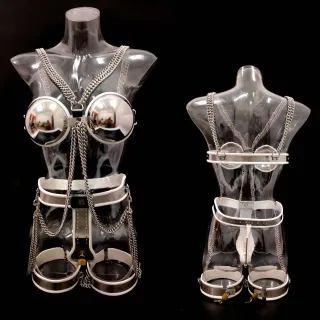 Neuer Edelstahl-BH und T-förmiger Keuschheitsgürtel für Damen, BDSM Bondage + Oberschenkelring für die Frau