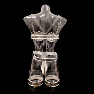 新しいステンレススチールブラとT字型女性貞操帯BDSMボンデージ+女性用太ももリング