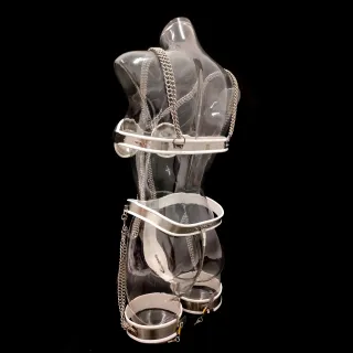 新しいステンレススチールブラとT字型女性貞操帯BDSMボンデージ+女性用太ももリング