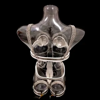 新しいステンレススチールブラとT字型女性貞操帯BDSMボンデージ+女性用太ももリング