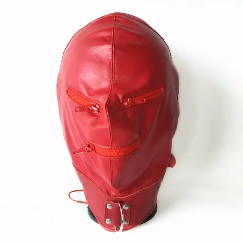 TOP Quality Leather Bdsm Bondage Hood Adjustable Fetish Mask Headgear With Zipper 3 Color Choose Sex Products Erotic Toys
