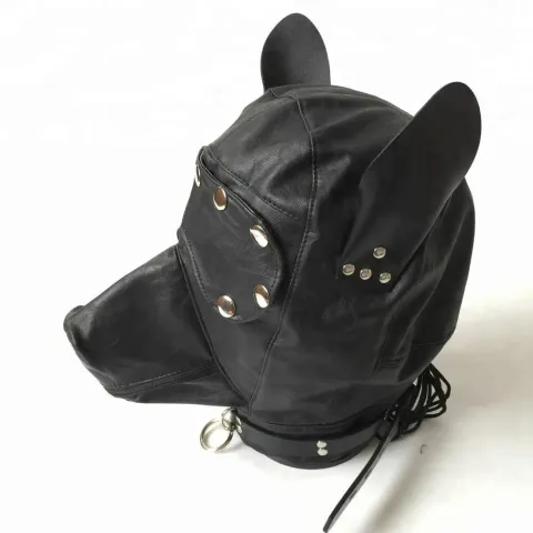 Black Emperor Brand Leather Headgear Dog Ears and Mouths Detachable Zippers Adult Toys