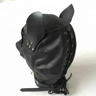 ブラックエンペラーブランドレザーヘッドギア犬耳と口取り外し可能なジッパー大人のおもちゃ
