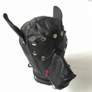 ブラックエンペラーブランドレザーヘッドギア犬耳と口取り外し可能なジッパー大人のおもちゃ