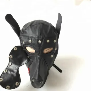 ブラックエンペラーブランドレザーヘッドギア犬耳と口取り外し可能なジッパー大人のおもちゃ