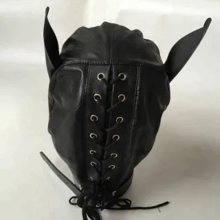 ブラックエンペラーブランドレザーヘッドギア犬耳と口取り外し可能なジッパー大人のおもちゃ