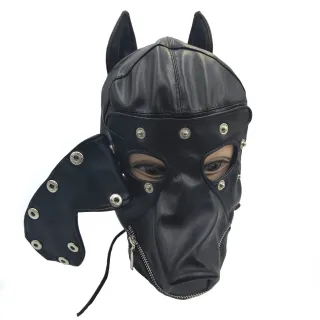 ブラックエンペラー新柄セクシーおもちゃ大人用レザーヘッドドレスコスプレフルフェイスボンデージレザードッグヘッドギア男性と女性用