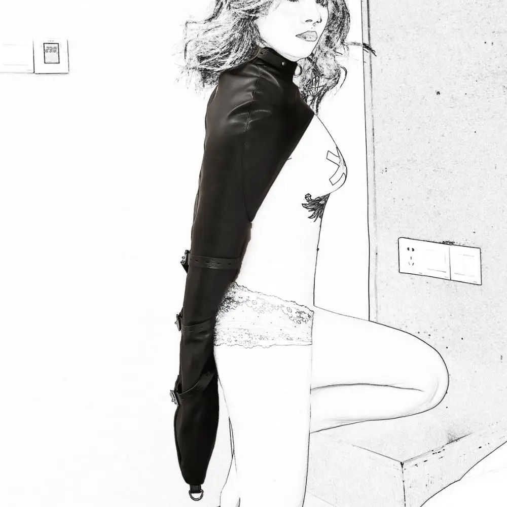 Black Emperor Schwarz Leder Einzelhandschuh Enge Krawatte Kleidung Sex Bindung Kleidung SM Erwachsene Produkte Großhandel