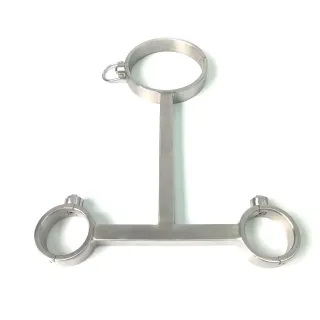 ブラックエンペラーステンレススチールカラーBDSM手首付きT型ボンデージセックス玩具大人のおもちゃの卸売