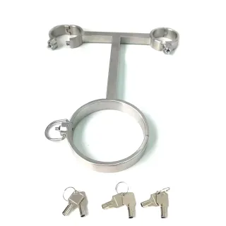 ブラックエンペラーステンレススチールカラーBDSM手首付きT型ボンデージセックス玩具大人のおもちゃの卸売