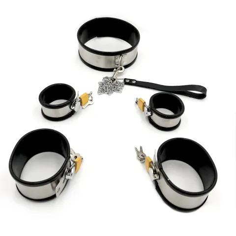 Black Emperor Factory Stainless Steel Silicone Hand Foot and Neck Handcuffs for Adult Sex Products Sexual Restraint Toys