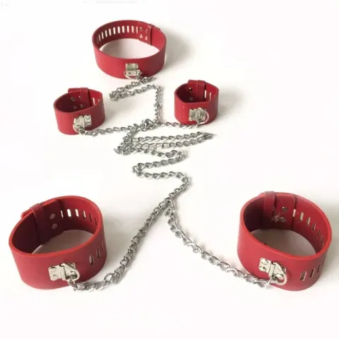 Leather Body Harness Handcuffs Ankle Cuffs and Neck Collar Adult Games Restraints Sex Toys for Couples Slave Bdsm Hand Cuffs