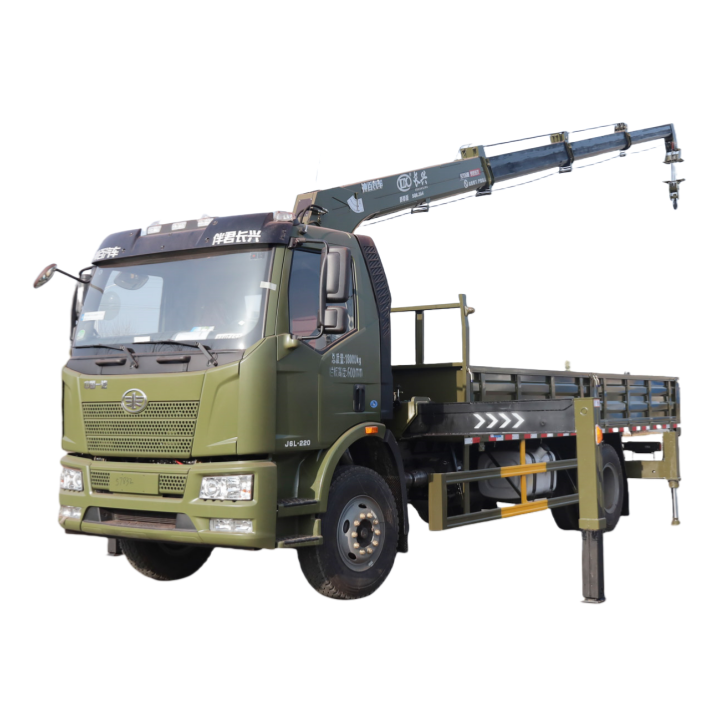 FAW J6L single-row cab is equipped with a Changxing 6.3-ton straight-arm crane (military green)