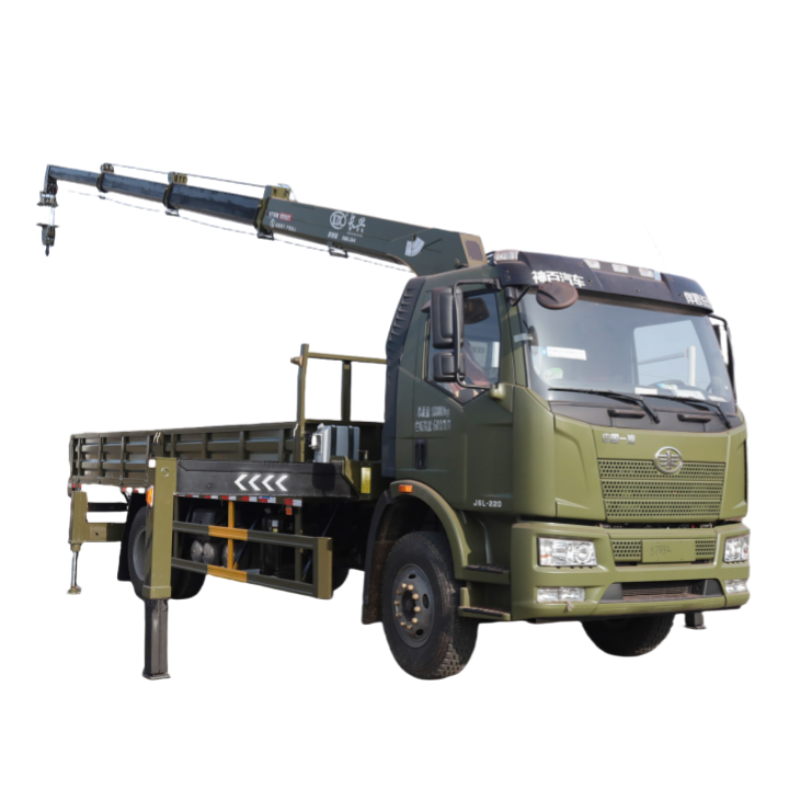 FAW J6L single-row cab is equipped with a Changxing 6.3-ton straight-arm crane (military green)