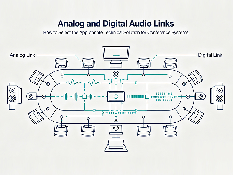 Enlaces de audio analógico y digital: Cómo encontrar la solución técnica adecuada para sistemas de conferencias.