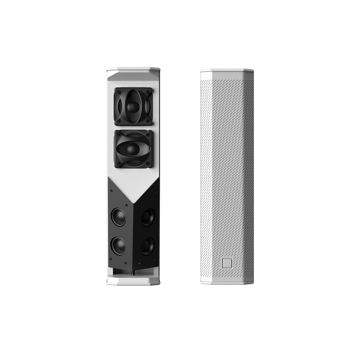 Alto-falante vertical assimétrico com direcionamento de feixe em rede